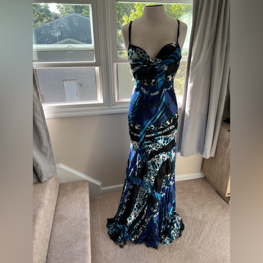 Mary L Couture Vintage/Y2K - Blue and Black Evening Gown